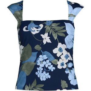 Land's End Plus Size Square Neck and Back underwire tankini navy floral lily Var
